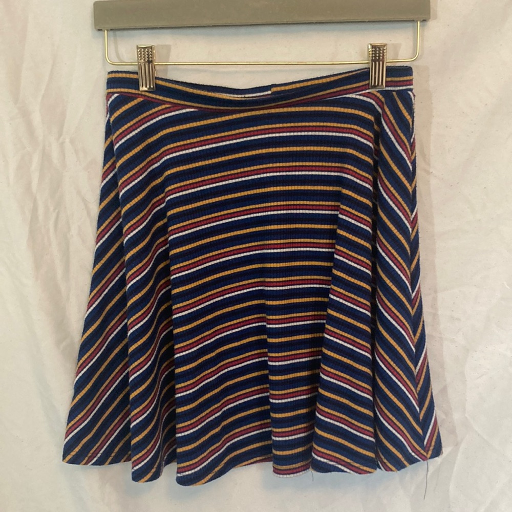 Navy Retro Striped Ribbed Mini Skater Skirt